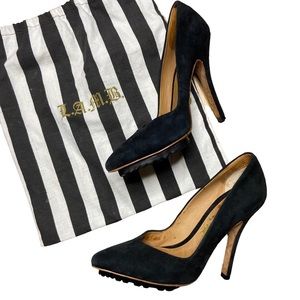 LAMB Zena Suede Leather High Heels Pumps Stilettos Black Size 5.5M